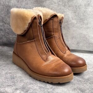 UGG Chestnut Brown Leather Shearling Cuff Ankle Boots